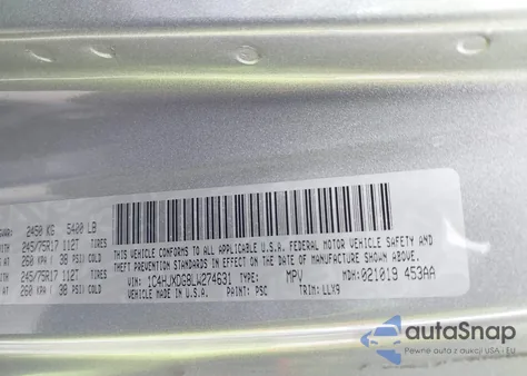 2020 Jeep Wrangler Unlimited Freedom 4X4 z USA, uszkodzony, nr VIN 1C4HJXDG8LW274631